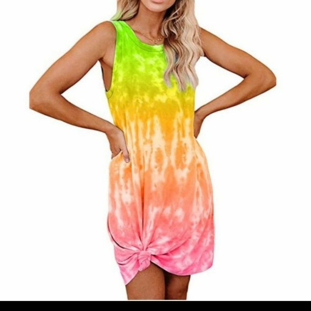 Rainbow Tie Dyed Sleeveless Dress Coverup Sz L